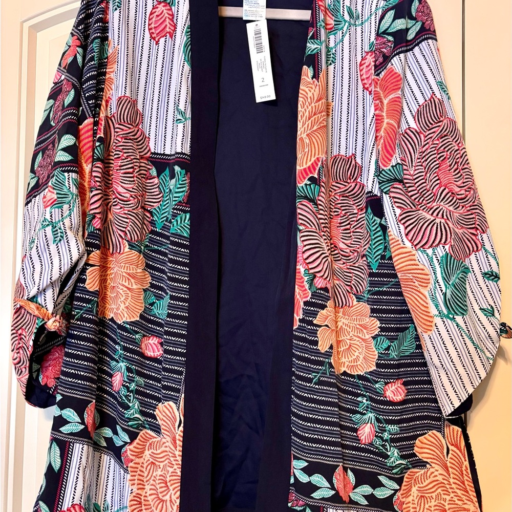 Chico's Navy and Red Floral Kimono